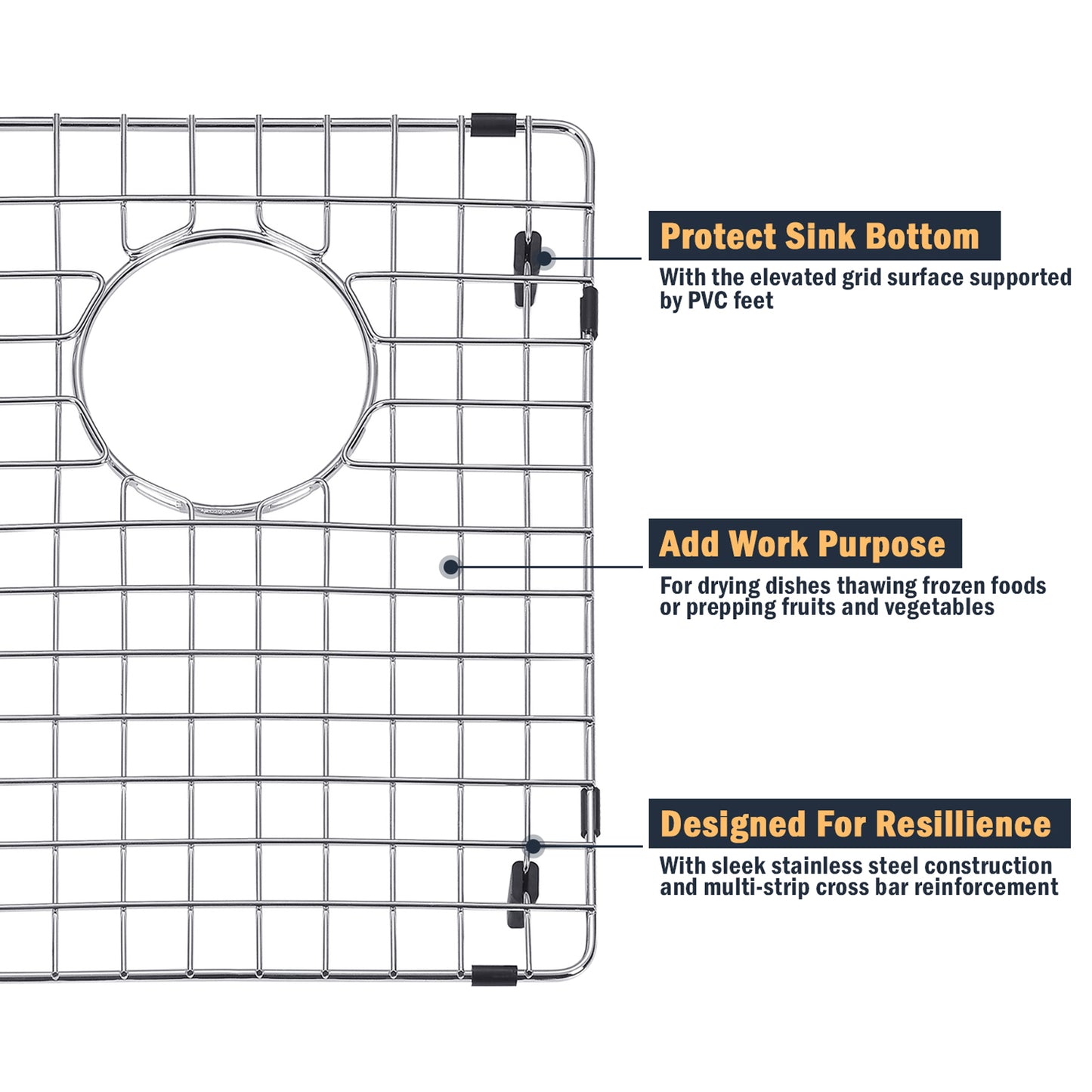 Yutong Kitchen Stainless Steel Sink Bottom Grid with Small Rounded Corner size 12 7/16" x 15 7/16"