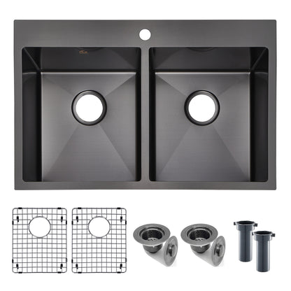 Yutong 31" x 20" Top-mount/Drop in Stainless Steel Double Bowl Kitchen Sink