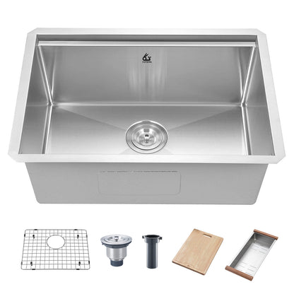 Yutong 28" x 18" Undermount Stainless Steel Single Bowl 18 Gauge Undermount Workstation Kitchen Sink