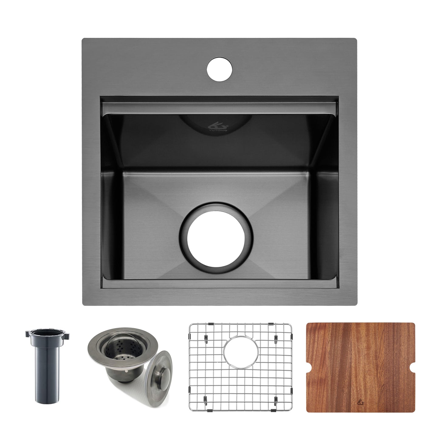 Yutong 15" x 15" Top-mount/Drop in Stainless Steel Single Bowl Topmount Workstation Kitchen Sink Black