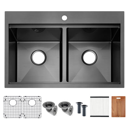 Yutong 31" x 20"Top-mount/Drop in Stainless Steel Double Bowl Topmount Workstation Kitchen Sink