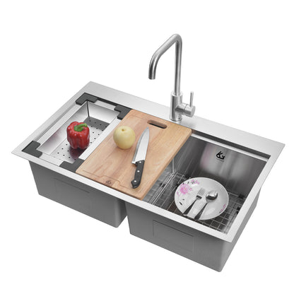 Yutong 31" x 20"Top-mount/Drop in Stainless Steel Double Bowl Topmount Workstation Kitchen Sink