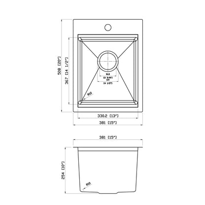 Yutong 15" x 20" Top-mount/Drop in Stainless Steel Single Bowl Topmount Workstation Kitchen Sink