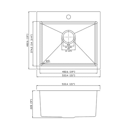 Yutong 21" x 19"  Top-mount/Drop in Stainless Steel Single Bowl Kitchen Sink