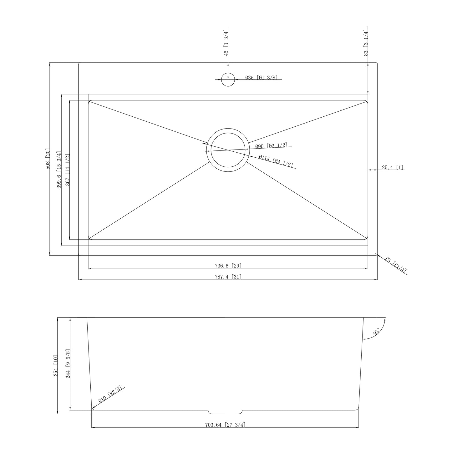 Yutong 31" x 20" Top-mount/Drop in Stainless Steel Single Bowl Topmount Workstation Kitchen Sink