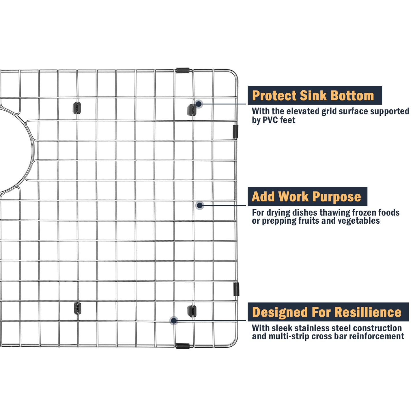 Yutong Kitchen Stainless Steel Sink Bottom Grid with Small Rounded Corner size 30"x17"