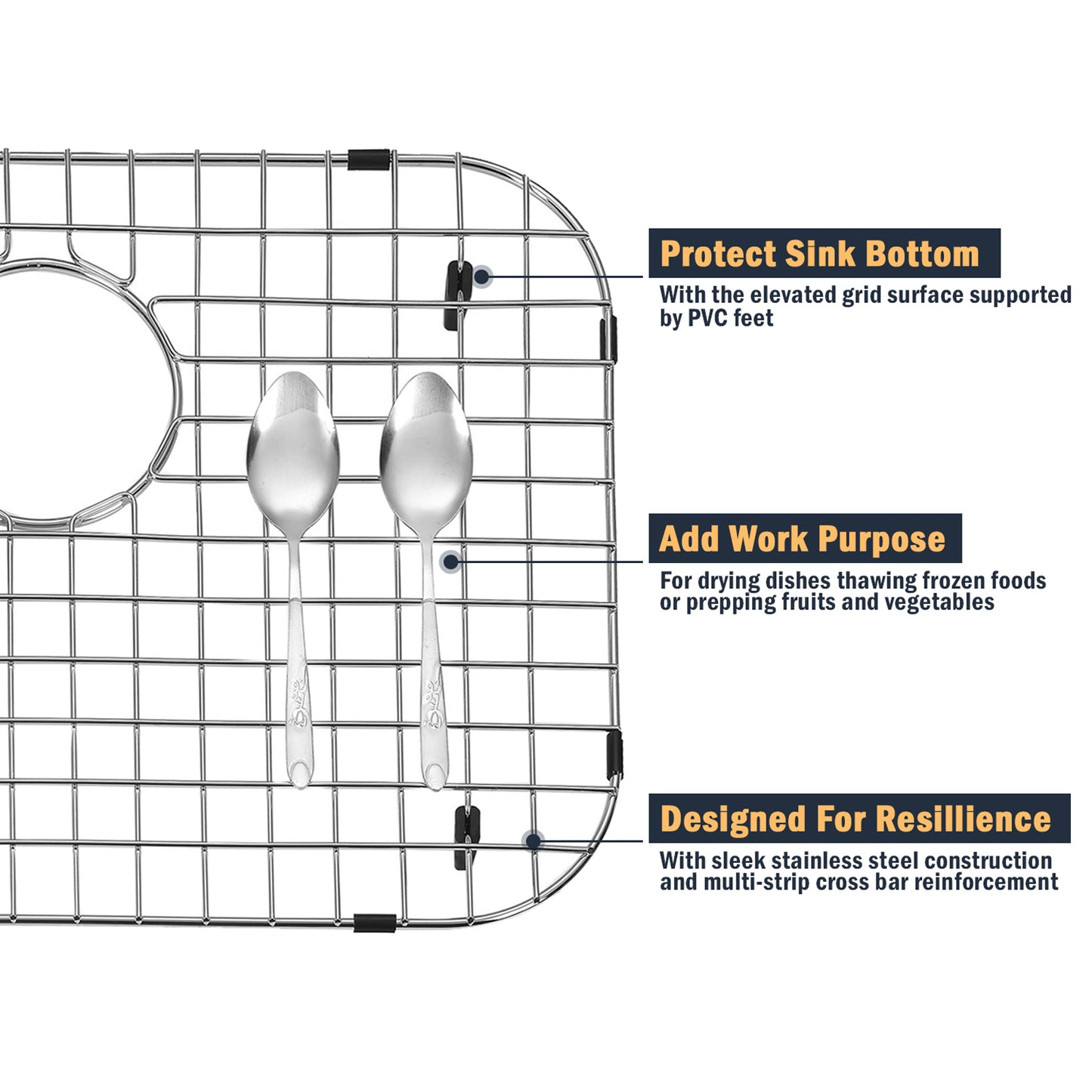 Yutong Kitchen Stainless Steel Sink Bottom Grid with Large Rounded Corner size 12.8"x14.8"