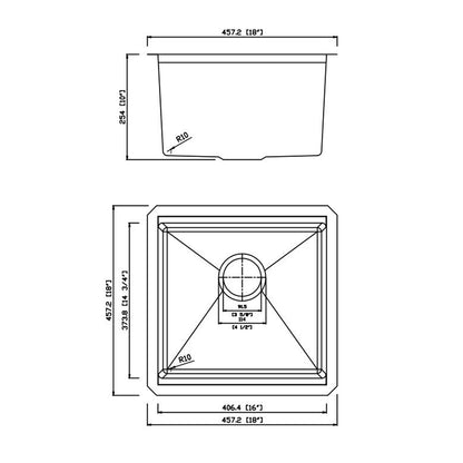 Yutong 18" x 18" Undermount Stainless Steel Single Bowl 18 Gauge Undermount Workstation Kitchen Sink