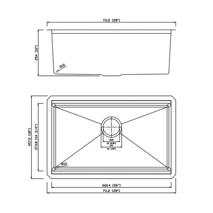 Yutong 28" x 18" Undermount Stainless Steel Single Bowl 18 Gauge Undermount Workstation Kitchen Sink