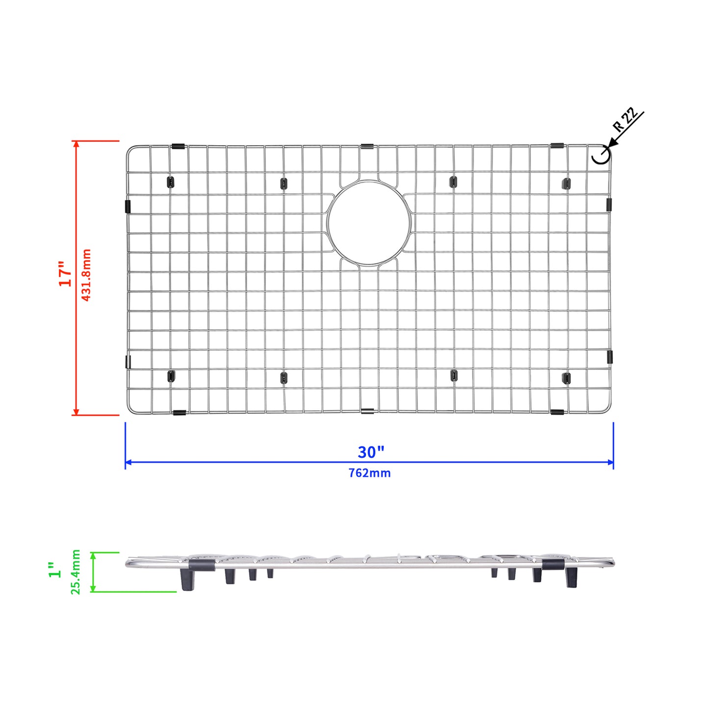 Yutong Kitchen Stainless Steel Sink Bottom Grid with Small Rounded Corner size 30"x17"