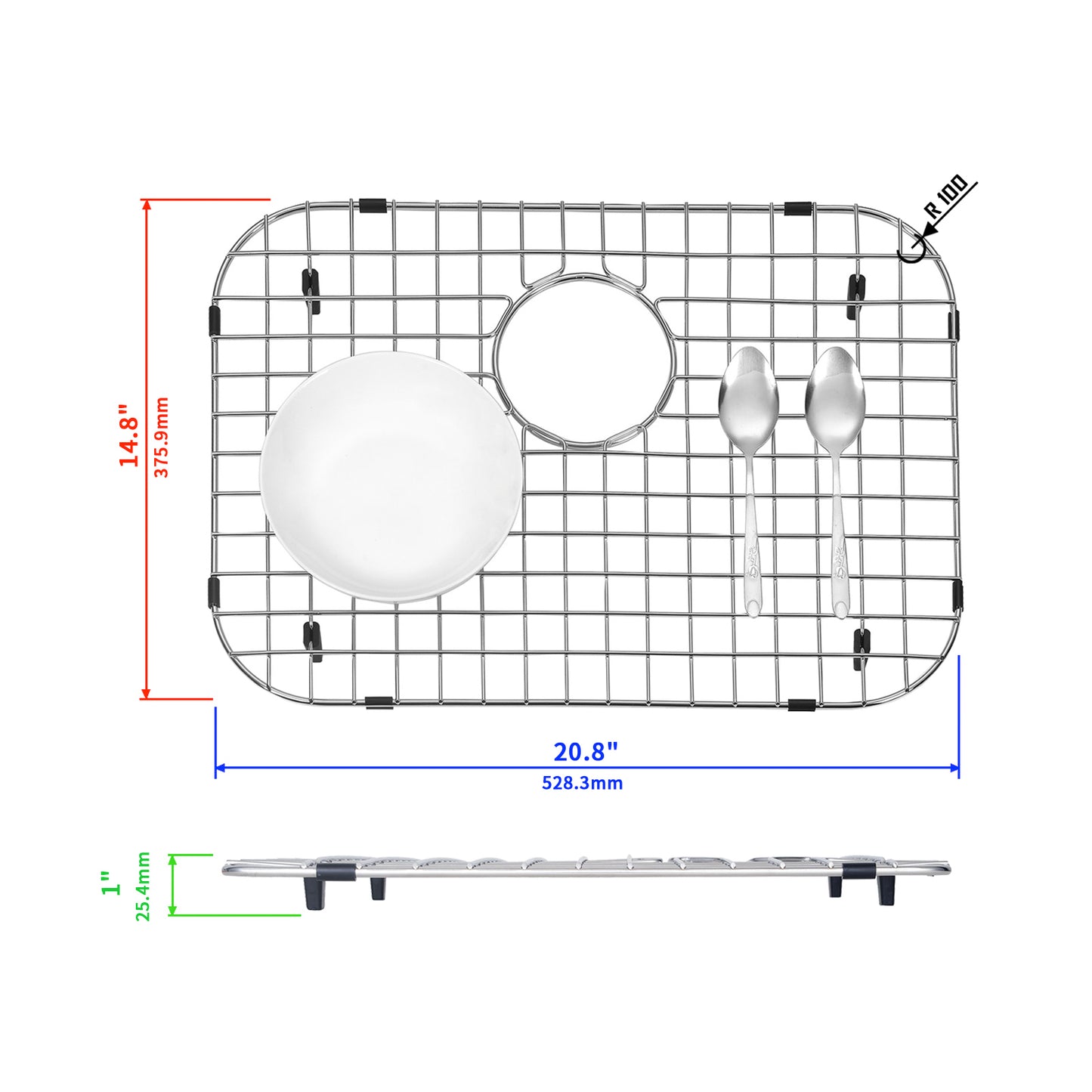 Yutong Kitchen Stainless Steel Sink Bottom Grid with Large Rounded Corner size 20.8"x14.8"