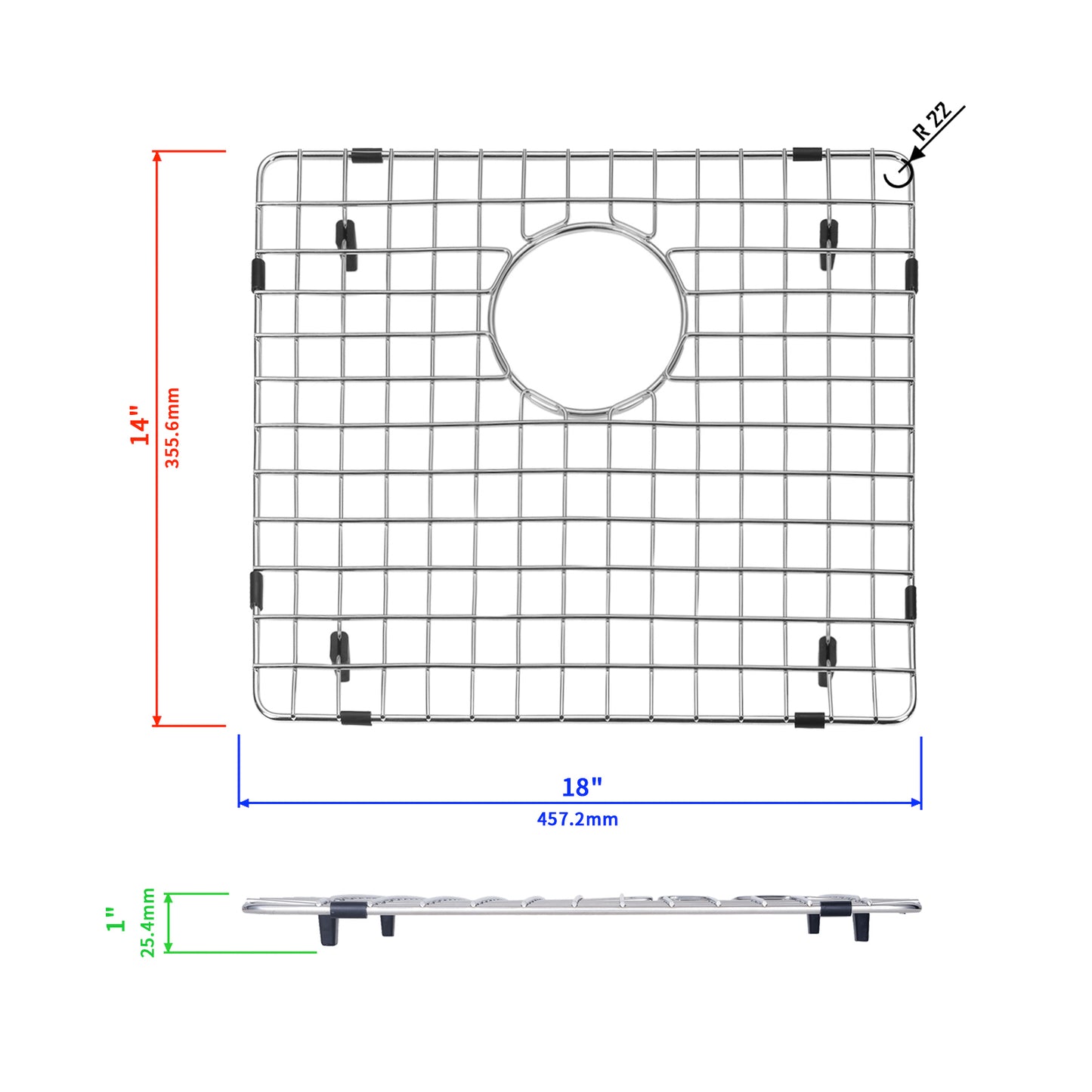 Yutong Kitchen Stainless Steel Sink Bottom Grid with Small Rounded Corner size 18"x14"