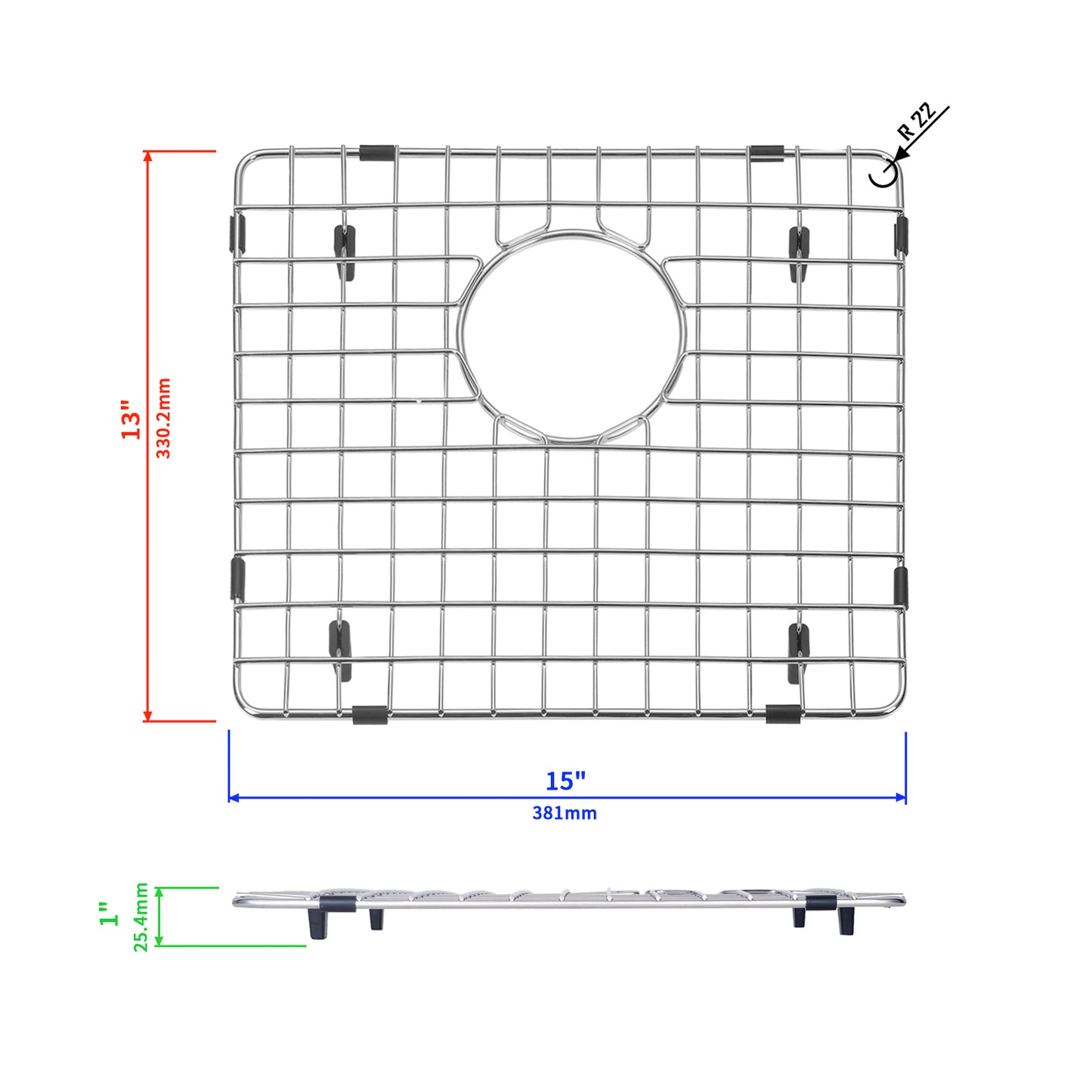 Yutong Kitchen Stainless Steel Sink Bottom Grid with Small Rounded Corner size 13"x15"