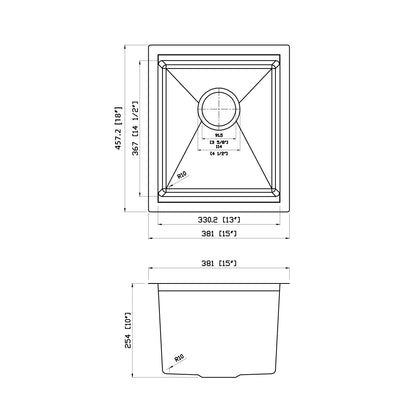 Yutong 15" x 18"Undermount Stainless Steel Single Bowl 18 Gauge Undermount Workstation Kitchen Sink