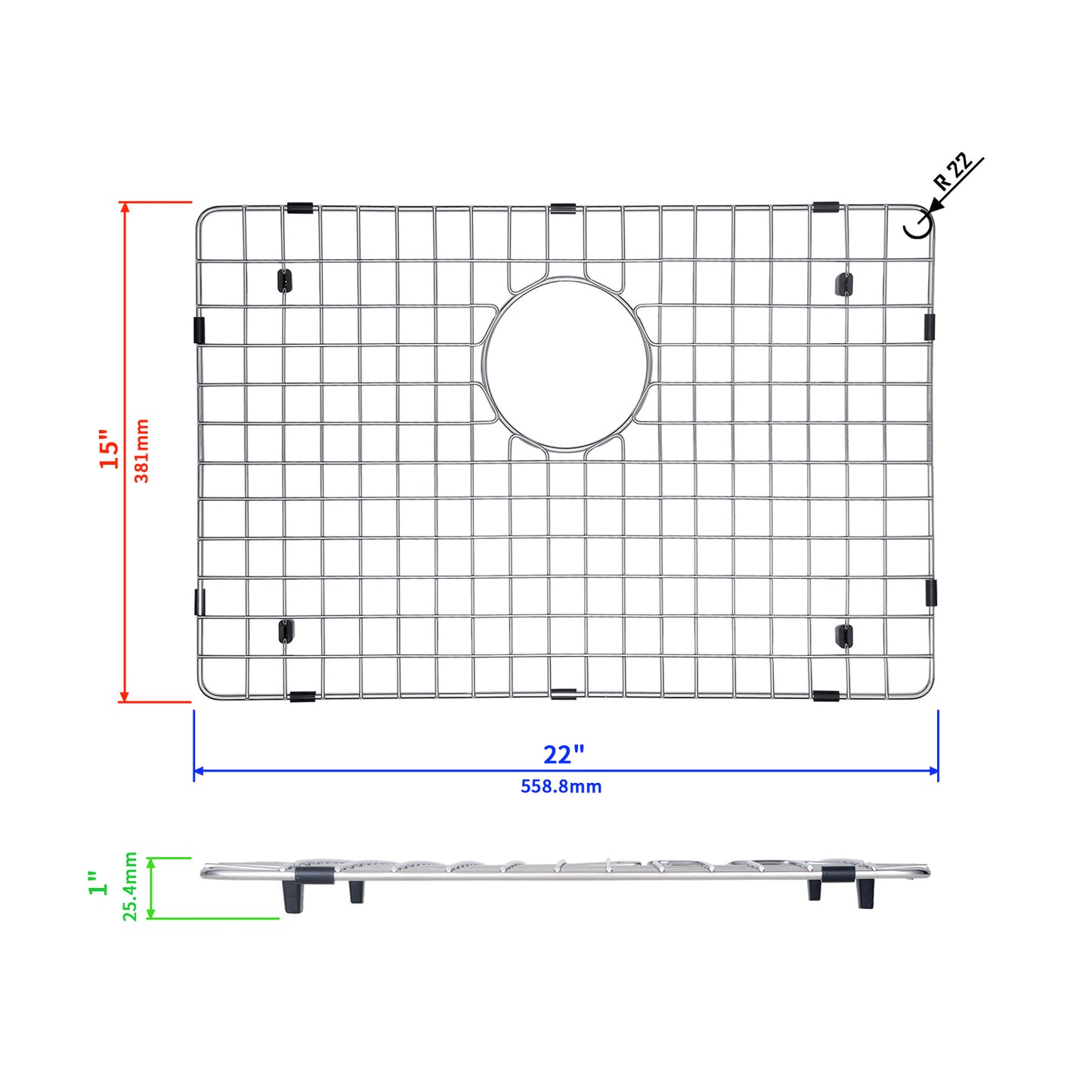 Yutong Kitchen Stainless Steel Sink Bottom Grid with Small Rounded Corner size 22"x15"