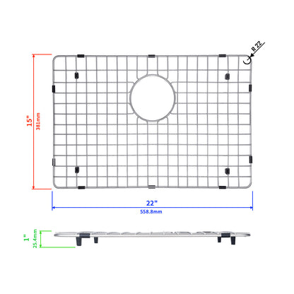 Yutong Kitchen Stainless Steel Sink Bottom Grid with Small Rounded Corner size 22"x15"