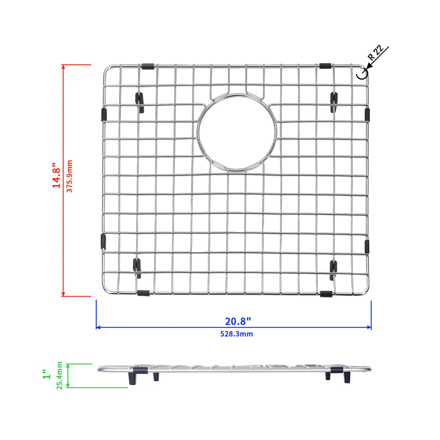 Yutong Kitchen Stainless Steel Sink Bottom Grid with Small Rounded Corner size 20.8"x14.8"