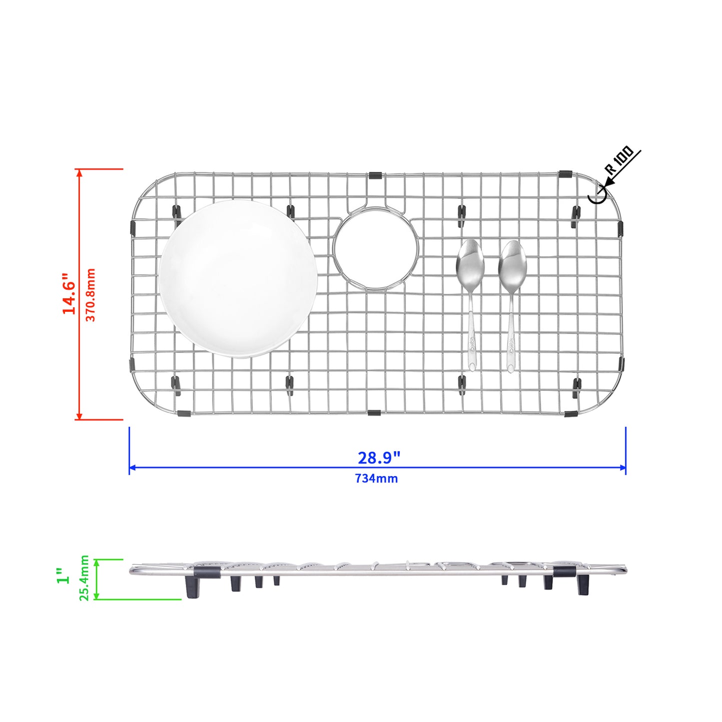 Yutong Kitchen Stainless Steel Sink Bottom Grid with Large Rounded Corner size 28.9"x14.6"