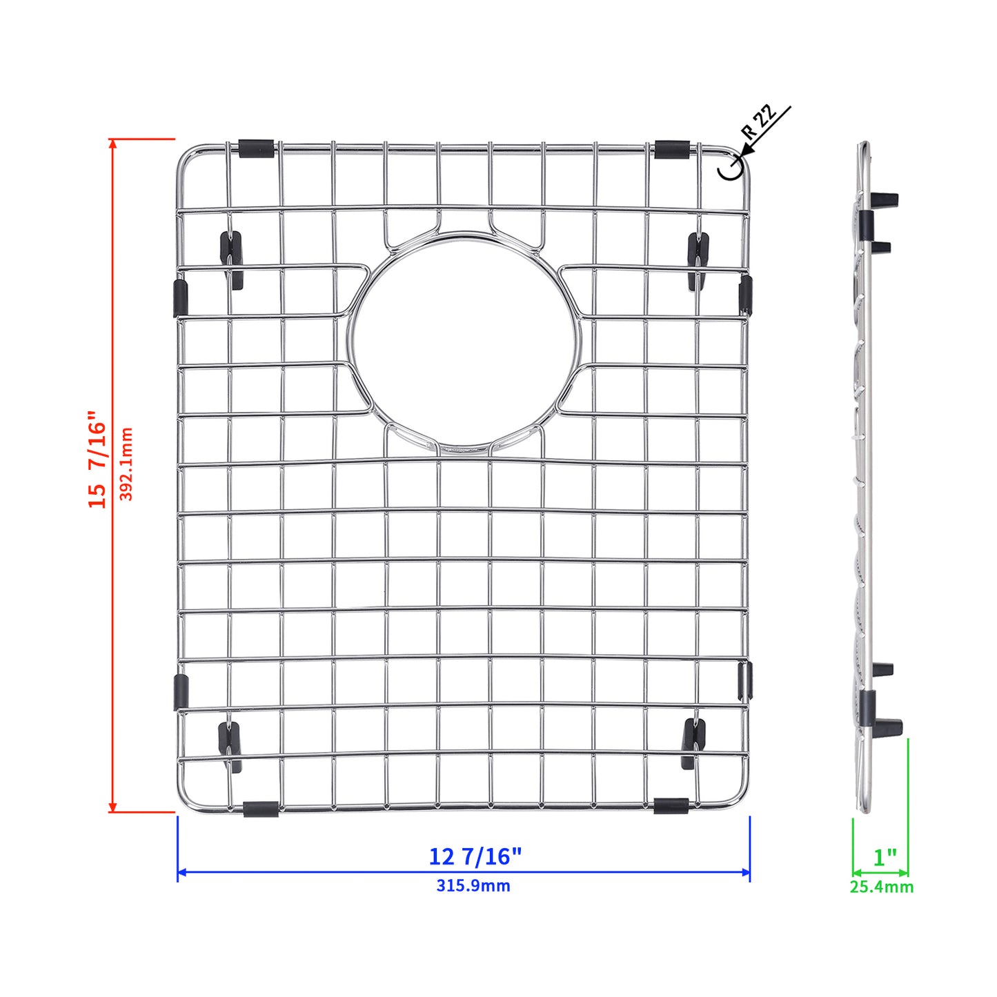 Yutong Kitchen Stainless Steel Sink Bottom Grid with Small Rounded Corner size 12 7/16" x 15 7/16"