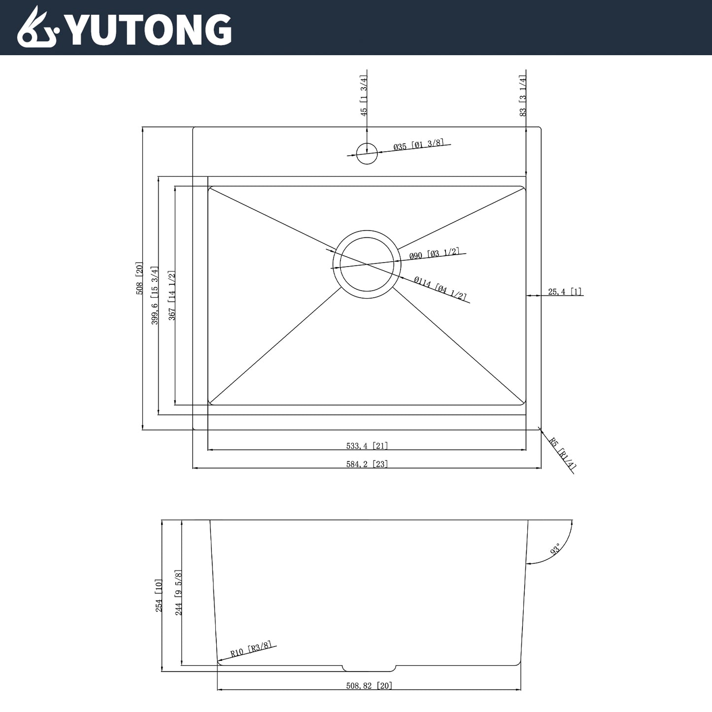 Yutong 23" x 20" Top-mount/Drop in Stainless Steel Single Bowl Topmount Workstation Kitchen Sink